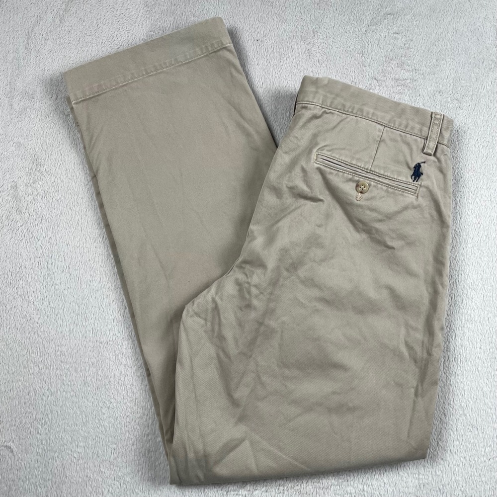 Polo Ralph Lauren Preston Pants Mens 32x29 Beige Straight Leg Chino Preppy Logo